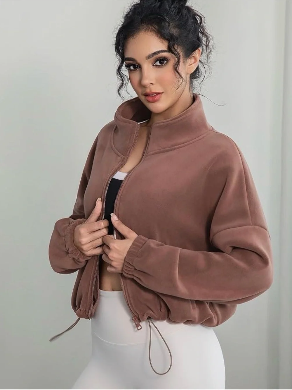 Abercrombie YPB neoKNIT Cinched Full Zip Jacket Large Dusty Rose Athleisure
